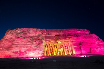 Abu Simbel temple at night, UNESCO World Heritage site, Aswan, Egypt.