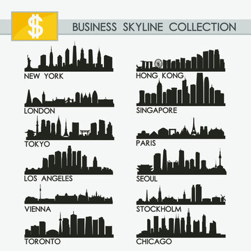 Most Famous Business World Cities Skyline City Silhouette Design Collection