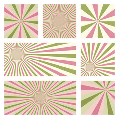 Amazing sunburst background collection. Abstract covers with radial rays. Attractive vector illustration.