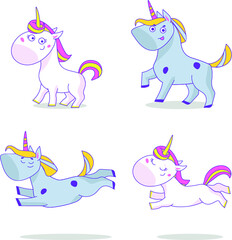 Cartoon unicorns girl and boy set on the white background