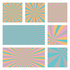 Amazing sunburst background collection. Abstract covers with radial rays. Superb vector illustration.