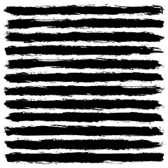 Set of black brush strokes on white background. Brushstrokes left an imprint with grunge paint texture. Vector illustration is a graphic element for artistic design projects.