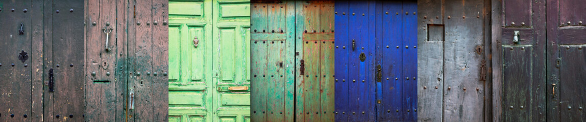 Composition of old rustic doors in spanish village