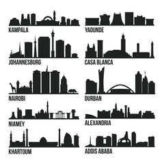 Fototapeta premium Africa Cities Most Famous Skyline City Silhouette Design Collection Set Pack