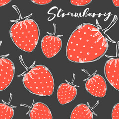 Seamless vector illustration. Drawing of strawberry on black background