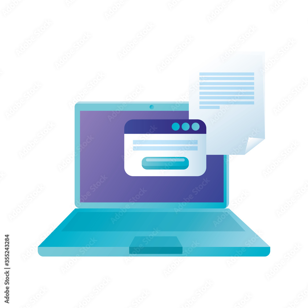 Poster isolated digital laptop with website and document vector design