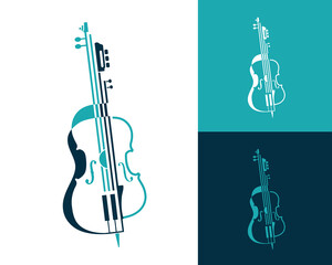 Musical abstract composition of violin, guitar and cello made in lines and shapes. Music symbol for concerts, presentations, quartets and trio performances. vector - obrazy, fototapety, plakaty