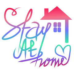 stay home, heart purple and pink color , home sticker symbol vector. Stay home vector icon isolated on white background. 