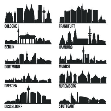 Germany Cities Most Famous Skyline City Silhouette Design Collection Set Pack