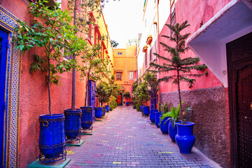 Colored streets of Marrakesh. Old Town - Medina.
