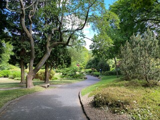 Footpath leading down to the botanical gardens in, Lister Park, Bradford, Yorkshire