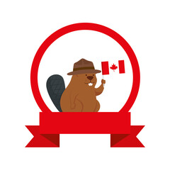 Canadian beaver with hat and flag of happy canada day vector design © Gstudio