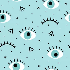 Garden poster Eyes hand drawn eye doodles seamless pattern background, modern design vector illustration