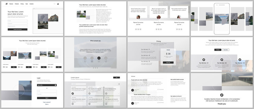 Bundle of editable business templates for digital app, web products. Vector templates for website design, presentations, portfolio, presentation slides, flyer, leaflet, brochure cover, annual report.