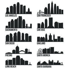 California Cities Most Famous Skyline City Silhouette Design Collection Set Pack