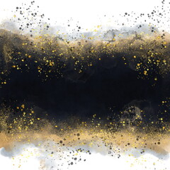 Black watercolor texture with gold. Abstract background