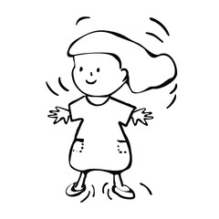 Girl. Isolated icon drawn by hand. Vector illustration of a subject on a white background. Cartoon style. Children's coloring book. Element for scrapbooking, banners, cards, etc.