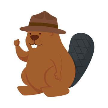 Cute beaver cartoon with hat vector design