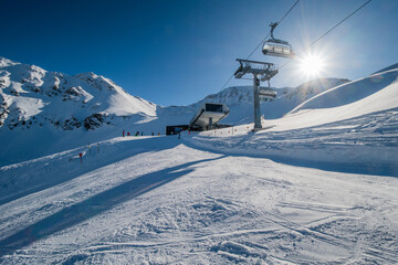 Chair lift oon mountain Acherkogel in Ötztal