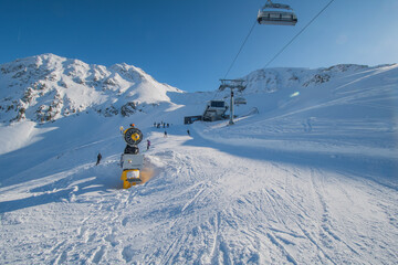 Ski slope on mountain Acherkogel in Hochoetz