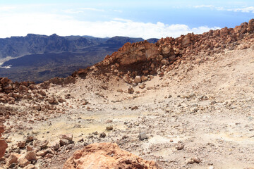 Mount Teide volcanic crater and mountain panorama on Canary Island Tenerife, Spain