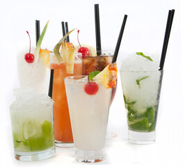 Collection of Rum Cocktails on white background..