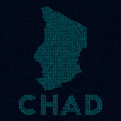 Chad tech map. Country symbol in digital style. Cyber map of Chad with country name. Attractive vector illustration.