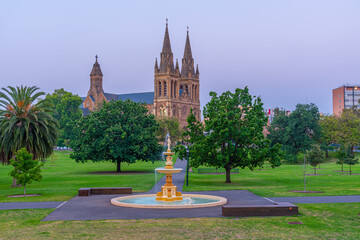 Sunset view of St. Peter's cathedral in Adelaide, Australia