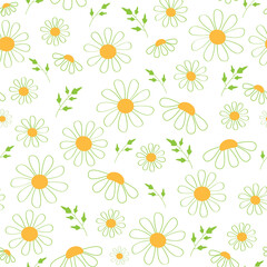 Seamless pattern of daisies in white background. It can be used for wallpapers, cards, patterns for clothes and other.