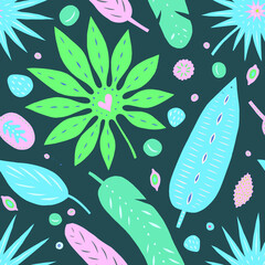 Tropical leaves seamless pattern vector clip art. Beautiful summer illustration for textile, paper design.