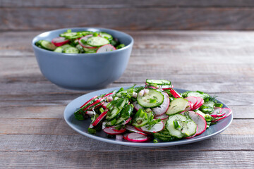 Spring salad with radishes and cucumbers