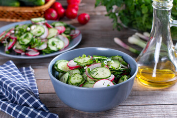 Fresh spring salad from cucumbers and radish