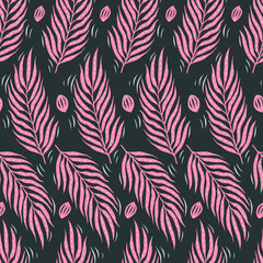 Palm leaves seamless pattern. Tropical plant vector repeating illustration for textile, wallpaper design.