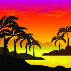 Fototapeta na wymiar coconut trees sunset on the beach
