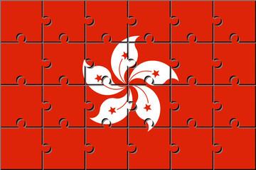 hong kong flag made with jigsaw puzzle pieces

