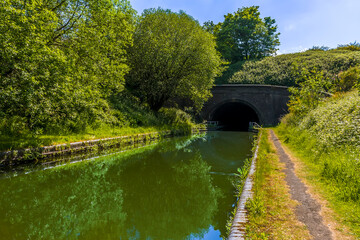 A view toward Netherton tunnel on the Dudley canal in summertime