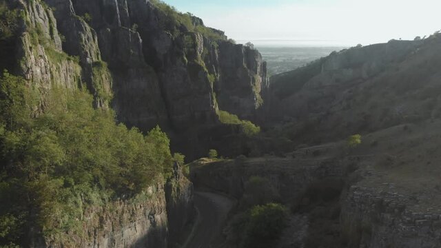 Aerial drone view of natural stone gorge and beautiful scenic countryside