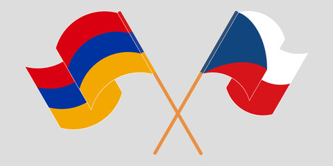 Crossed and waving flags of Armenia and Czech Republic