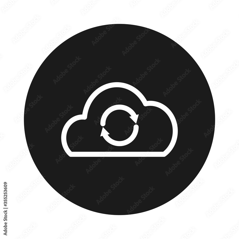 Poster cloud storage with sync arrows icon, block style