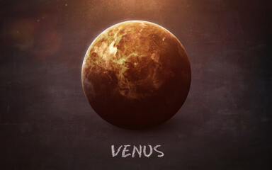 Venus - High resolution images presents planets of the solar system on chalkboard. This image elements furnished by NASA