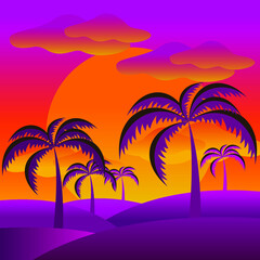palm trees at summer sunset