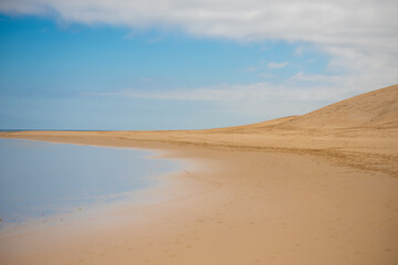 Fototapeta na wymiar Landscape shot of sanddune with blue sky