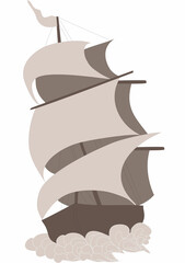 Ship. Drawing in monochrome brown tones.