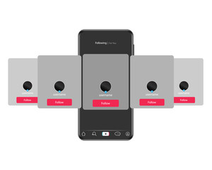 Realistic smartphone with interface carousel post on social network. Photo and video frame.