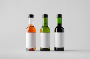 Wine Quarter / Mini Bottle Mock-Up - Three Bottles. Blank Label