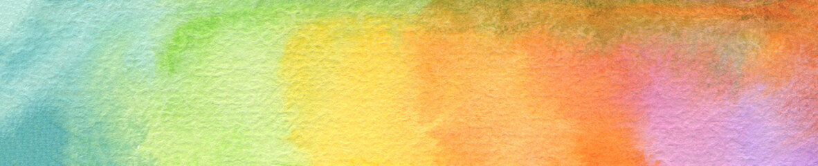 Long horizontal watercolor painting background. Paper texture.