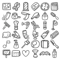 Barber Shop Icons. Traditional Doodle Drawn Sketch. Hand Made Design Vector.  