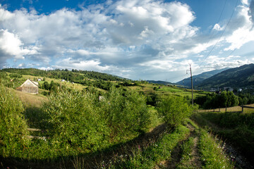 Views of the Carpathians - this is a beautiful country in the mountains of the Carpathians after sunset. Carpathians are located in Ukraine. In the Carpathians, beautiful nature.