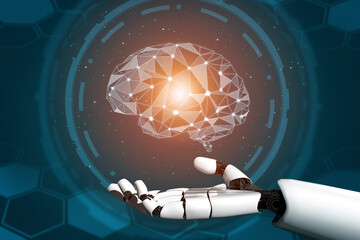 3D Rendering futuristic robot technology development, artificial intelligence AI, and machine...