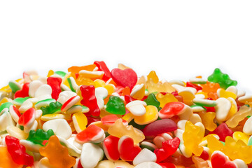 Assorted gummy candies. Top view. Jelly  sweets.
